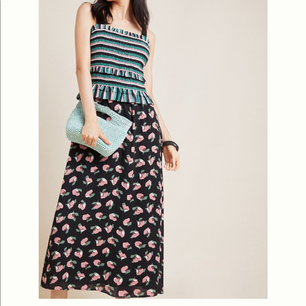NWT Anthropologie Jaya contrast maxi midi dress floral mod 70s striped medium M
